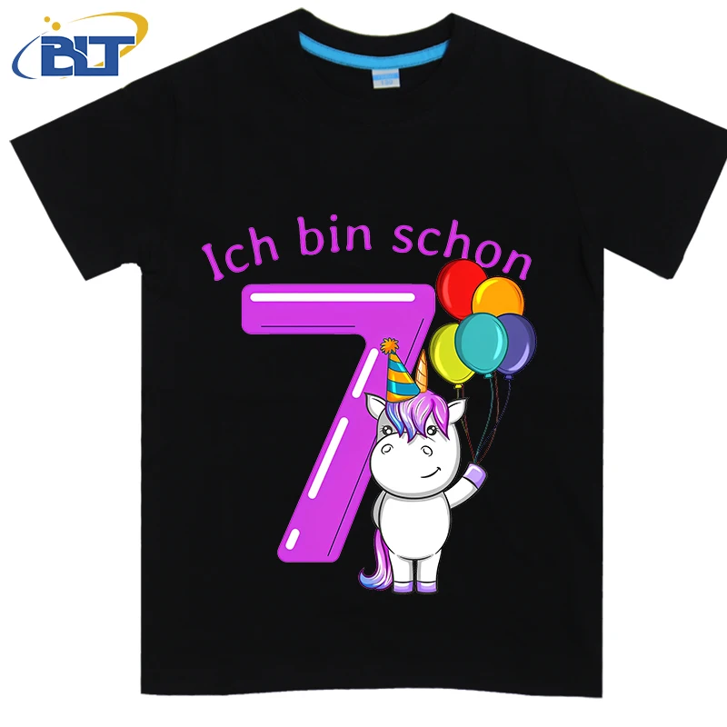 7 years unicorn birthday printed kids T-shirt summer cotton short-sleeved casual top suitable for boys and girls