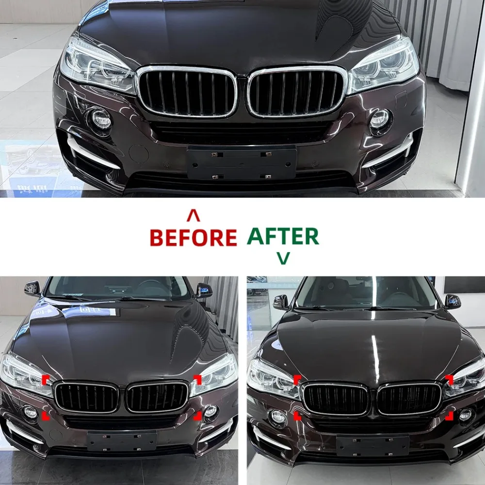 

For BMW X5 X6 F15 F16 2014-2018 Front Bumper Kidney Grille Hood Grills Mesh Grill With Light Gloss Black