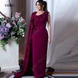 OIMG Dark Burgundy 3D Flowers Evening Gown 2024 Cape Sleeves Party Dresses Arabic Dubai Floor Length Prom Dress Customized