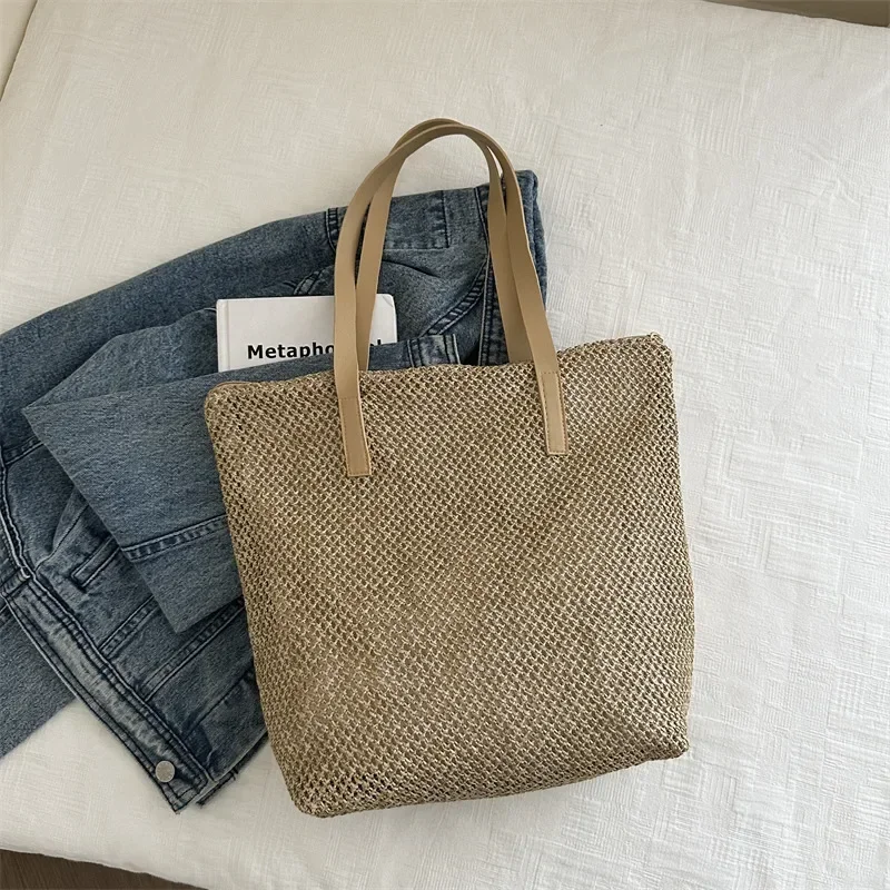 Summer large-capacity straw women bag women's commuter shoulder bag seaside beach woven messenger tote handbag