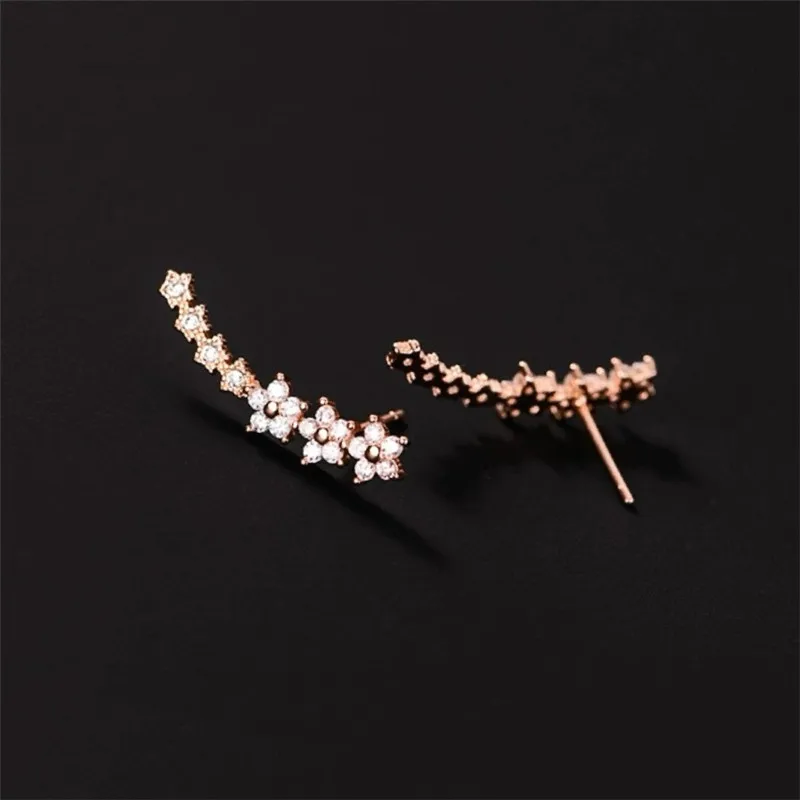 Dainty Rhinestone Flowers Ear Climbers Stud Earrings for Women Fashion Daisy Cuff Crawler Earings Bride Wedding Jewelry Gift - view 6