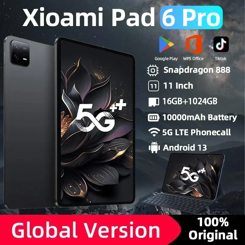 

2024 Оригинальная глобальная версия HD 4K Pad 6 Pro Snapdragon 888 Mi Tablets PC 11 дюймов Android 13 16 ГБ + 1 ТБ 5G Dual SIM-карта WIFI Tab