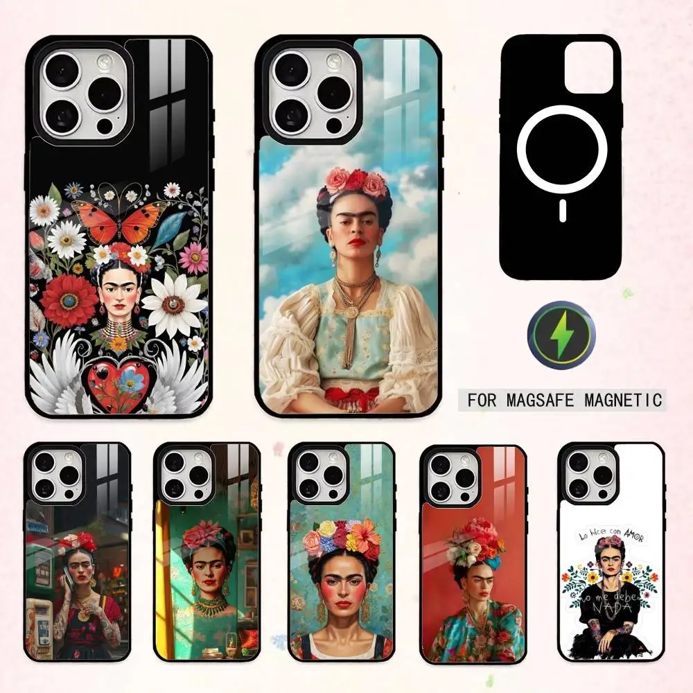 

Модный чехол для телефона Art F-Fridas K-Kahlo для iPhone17,16,15,14,13,12,11 Plus, Pro Max, магнитный для беспроводной зарядки Magsafe