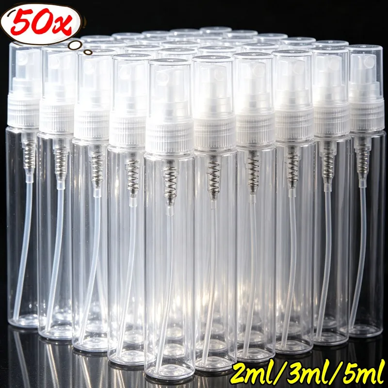 50/10x Mini Perfume Spray Bottle Portable Travel Transparent Spray Bottles Transparent Cosmetics Sample Thin Vials Supplies