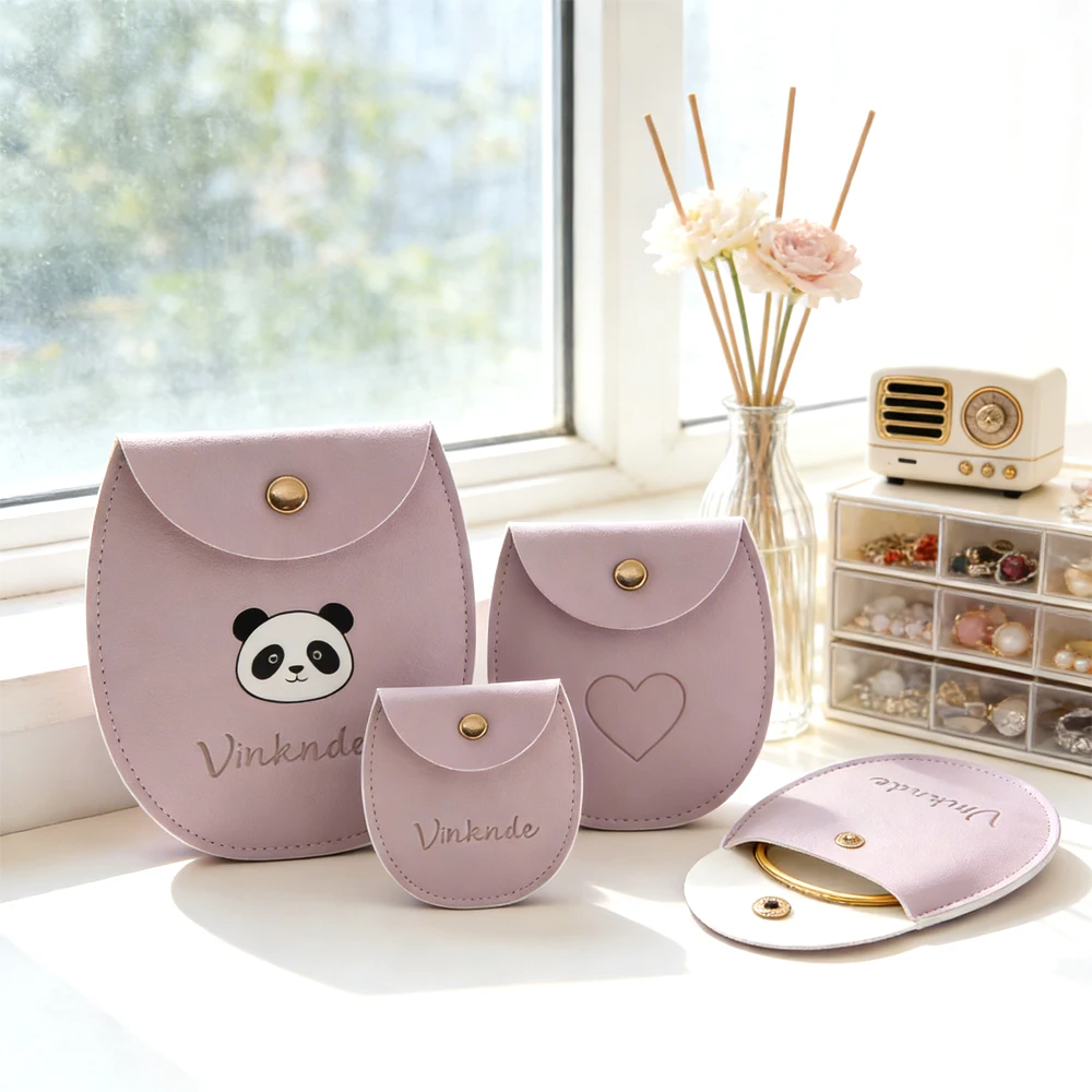 

50/100Pcs Custom Light Purple PU Leather Jewelry Bag With Gold Snap Travel Earrings Rings Makeup Waterproof Pouch Bags Organizer