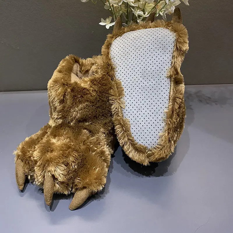 2024 Pantofole da donna con zampa d'orso fulffy per la casa Scivoli in pelliccia di orso caldi Slip invernali su scarpe da casa per animali