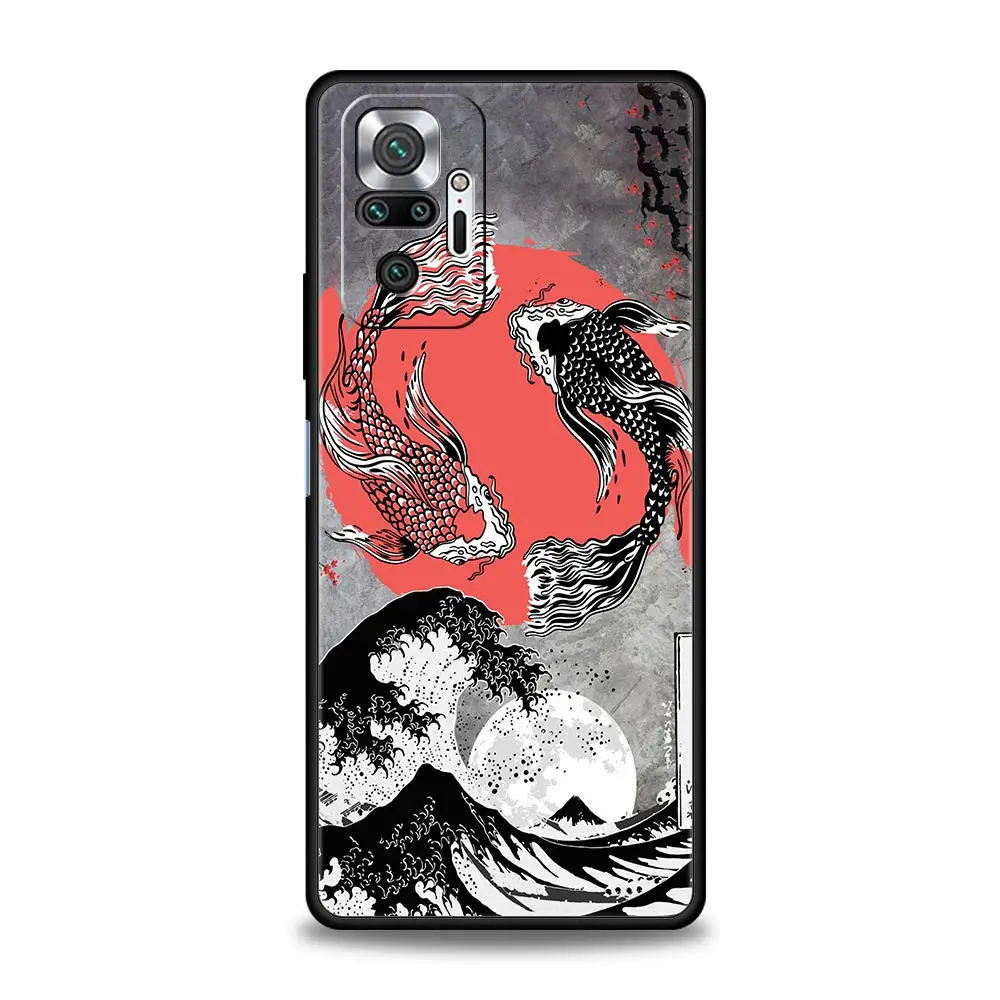 Custodia per telefono Koi Fish per Xiaomi Redmi Note 12 11 10 9 8 7 9s 8T Pro K40 Gaming 8A 9A 9C 9T 4G 5G Cover Black Coque Silicone