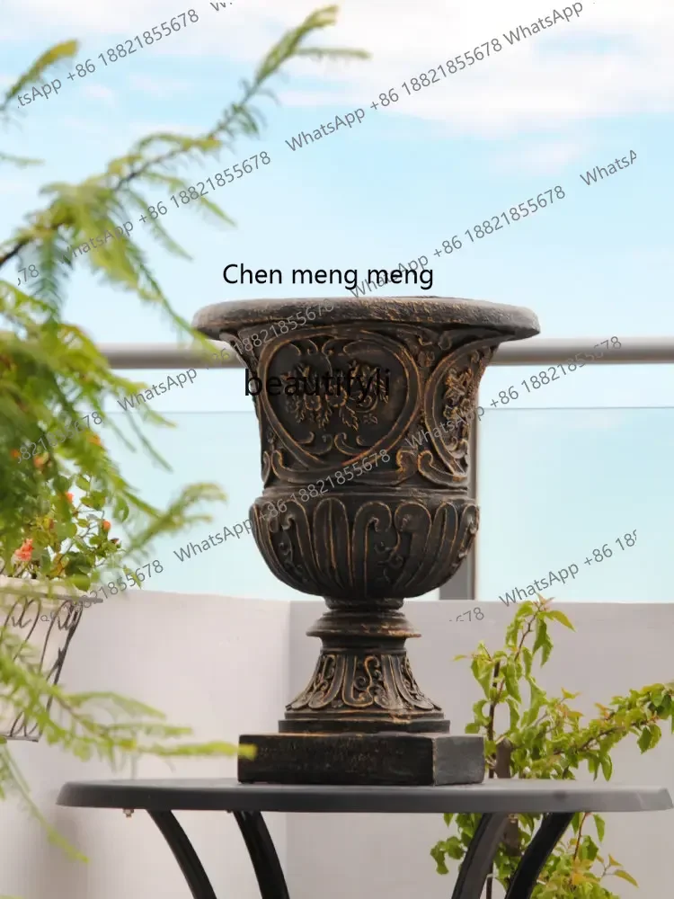X  R1 French Vase Outdoor Courtyard Garden High Leg Flowerpot Decoration Floor Villa Decoration Resin Vintage Large Flower Ware