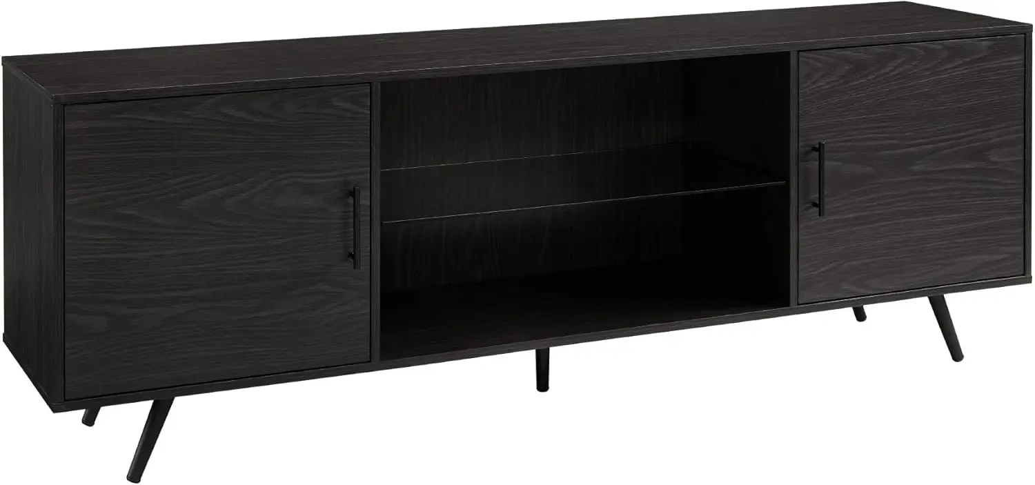 Walker Edison Saxon Mid Century Modern 2 Door Glass Shelf TV Stand for TVs up to 80 Inches, 70 Inch, Graphite