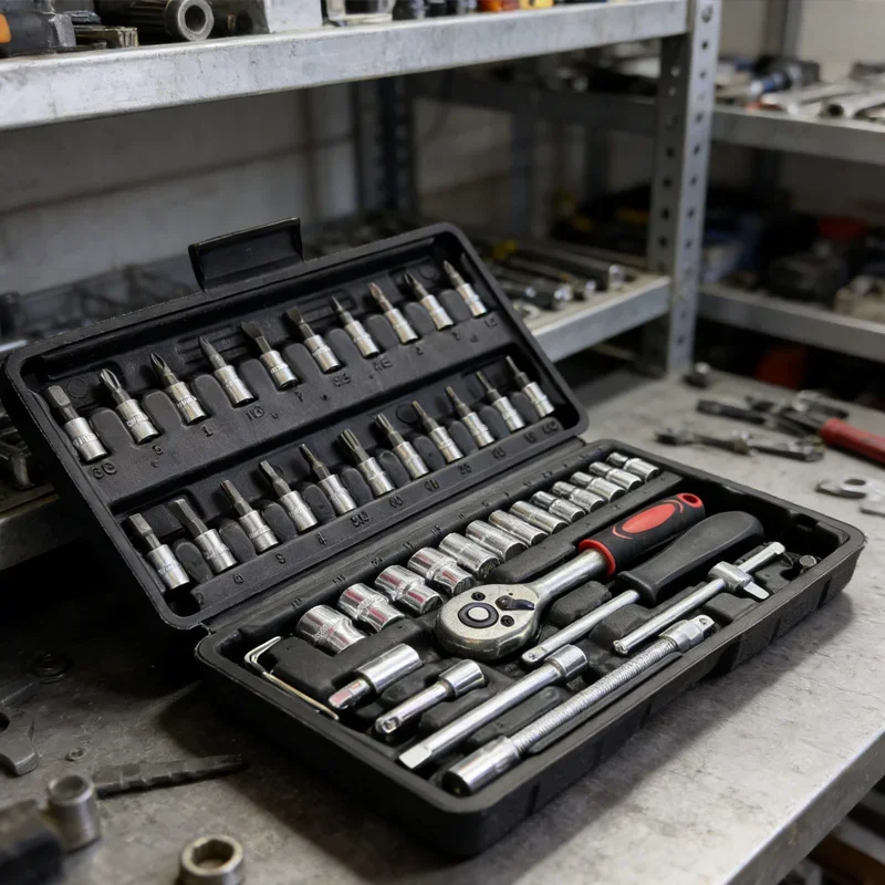 

46-piece heavy-duty 1/4-inch drive socket set, including quick-release ratchet wrench, screwdriver set and extension bFQ4553-LJX