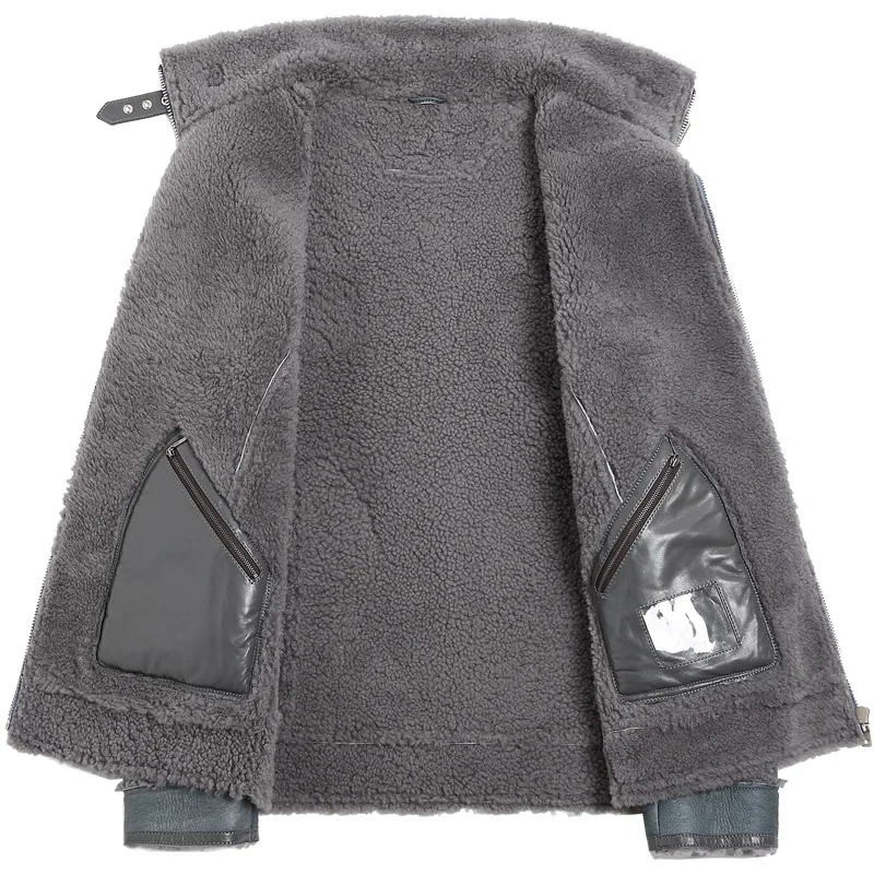 YOLANFAIRY 冬のジャケット男性リアルファーコート男性天然子羊の毛皮のジャケット本革シープスキンコート男ショートラペル服