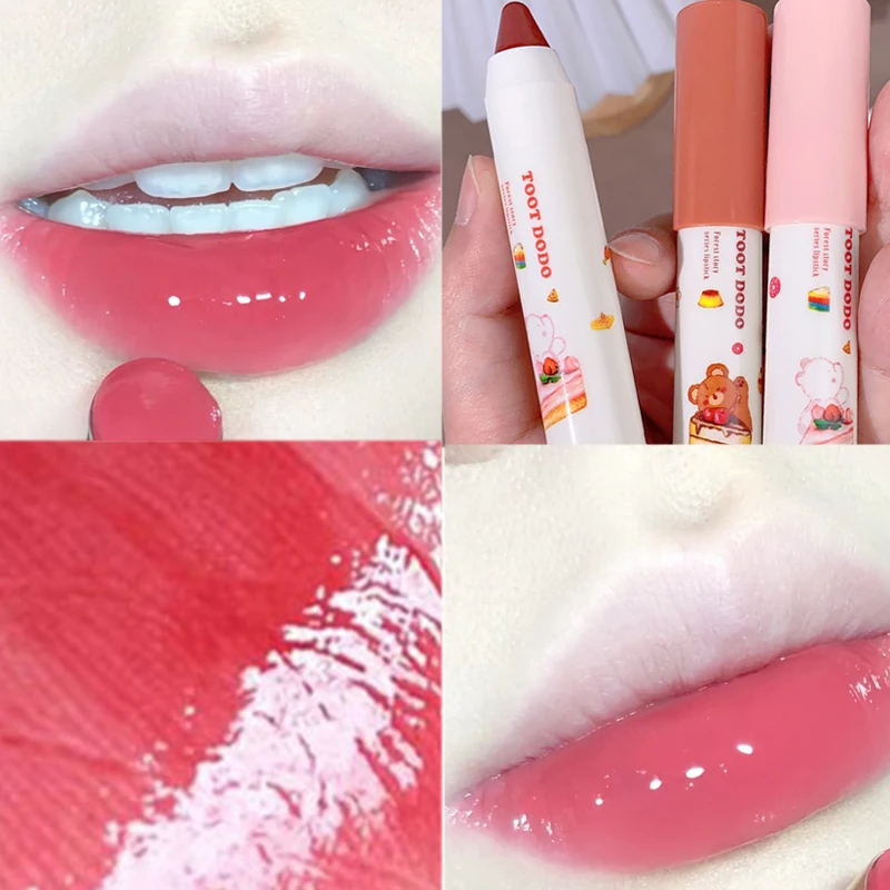 Moisturizing Mirror Crayon Lipstick 6 Colors Long Lasting Water Light Color Rendering Non-stick Cup Women Lips Makeup Cosmetic