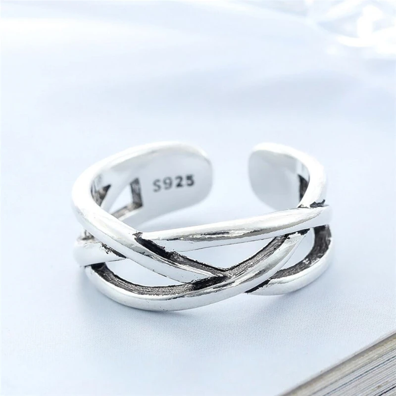 Sole Memory Creative Cross Weave Retro Simple Fresh 925 Sterling Silver Female Resizable Opening Ring For Women Jewelry RI321