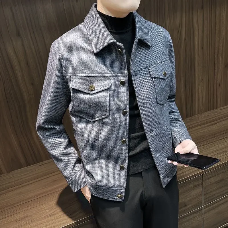 

GELITAYIN Мужские шерстяные и смешанные куртки Slim Fit Однотонные короткие мужские пальто Джокер Роскошный дизайнер Harajuku Корейские отзывы Много C