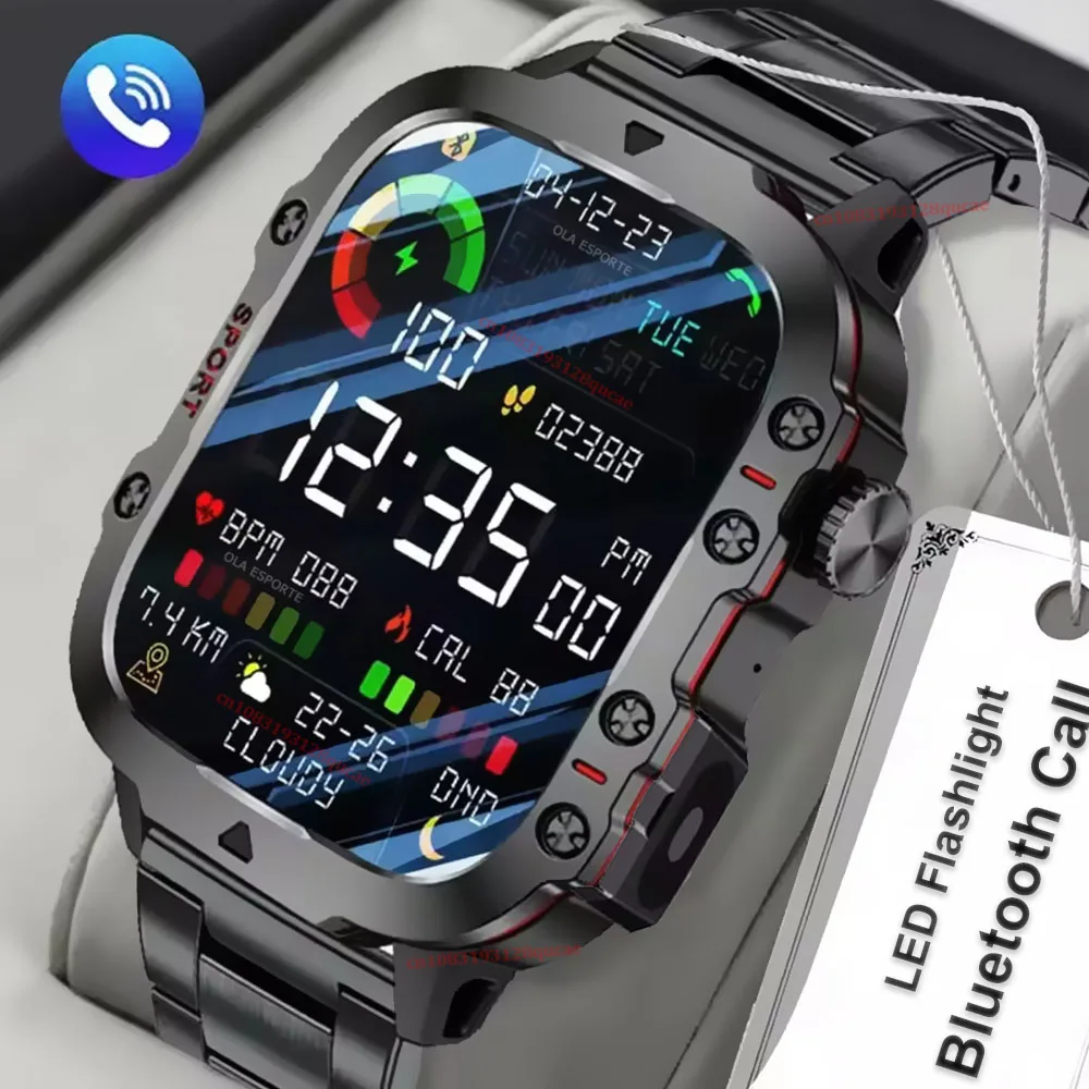 2026 Smart Watch Men 3ATM Outdoor LED Flashlight Sport Fitness Tracker Blood Pressure Health Monitor BT Call GPS Smartwatch Ht30