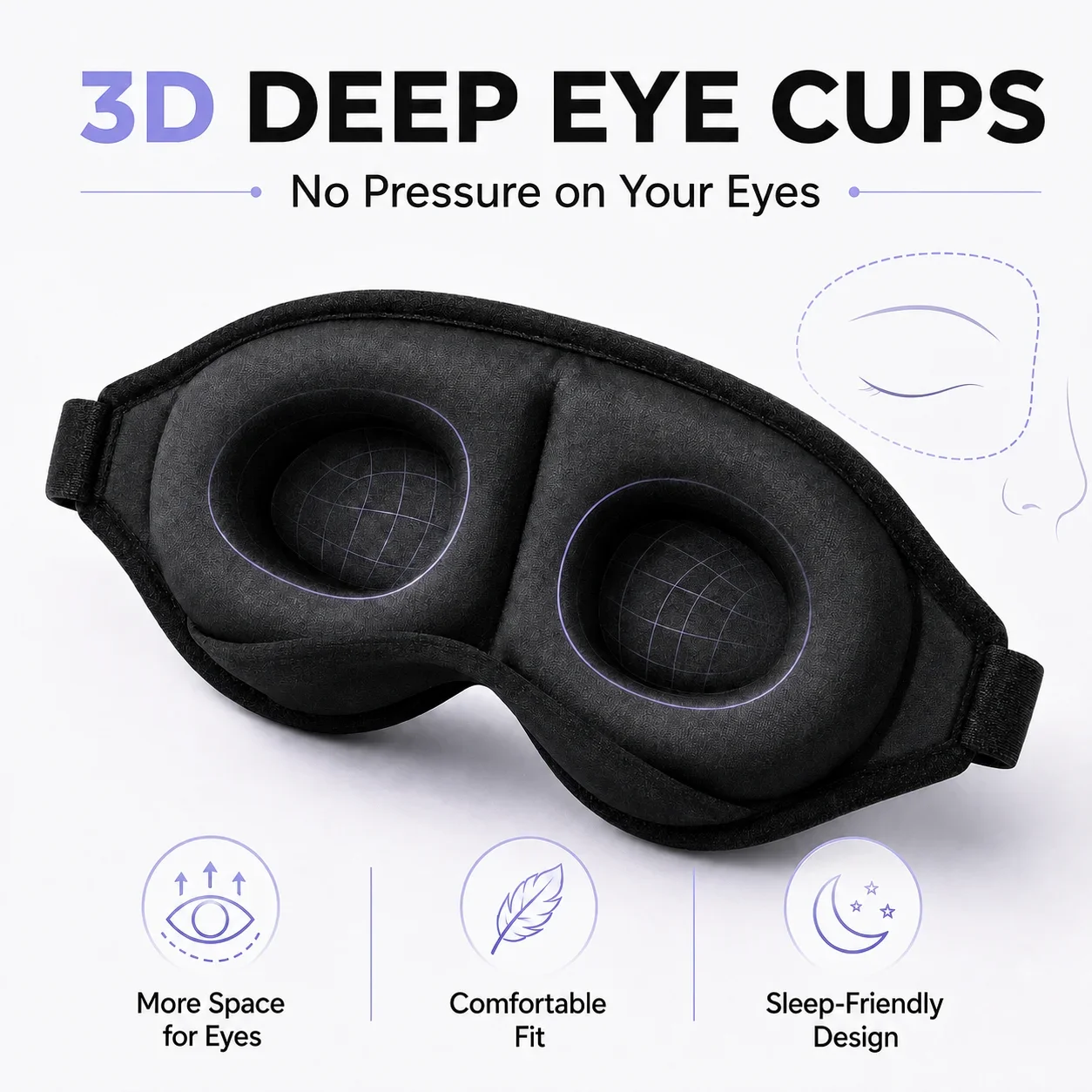 3D Contoured Sleep Eye Mask With Earplugs Zero‑Pressure Light Blocking Blindfold Adjustable Strap Soft Sleeping Mask For Travel