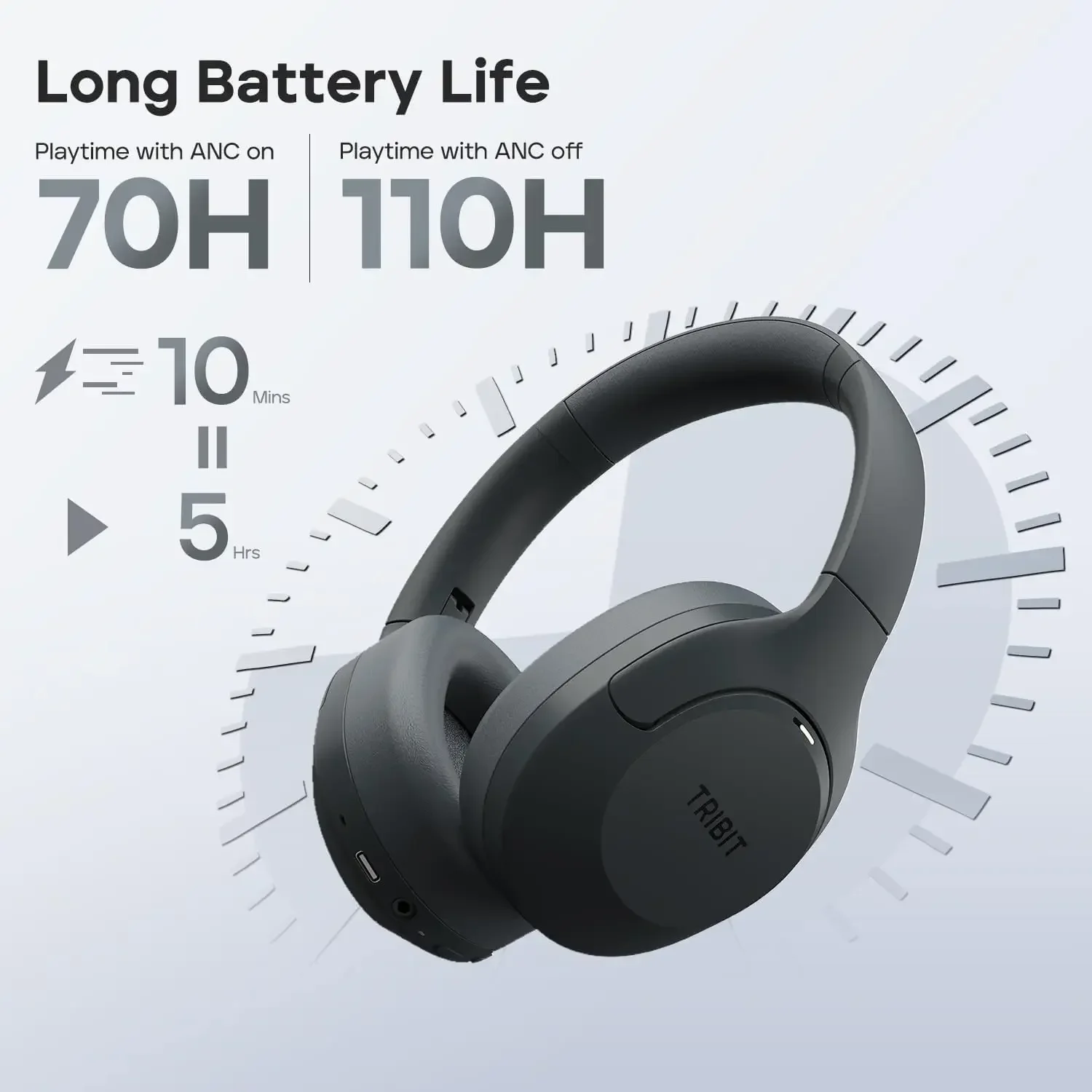 Tribit QuietPlus 81 ANC Headphones, XBass, 110H Playtime, Bluetooth 6.0, 6 Custom EQ, Foldable Bluetooth Headset for Home/Travel view 5