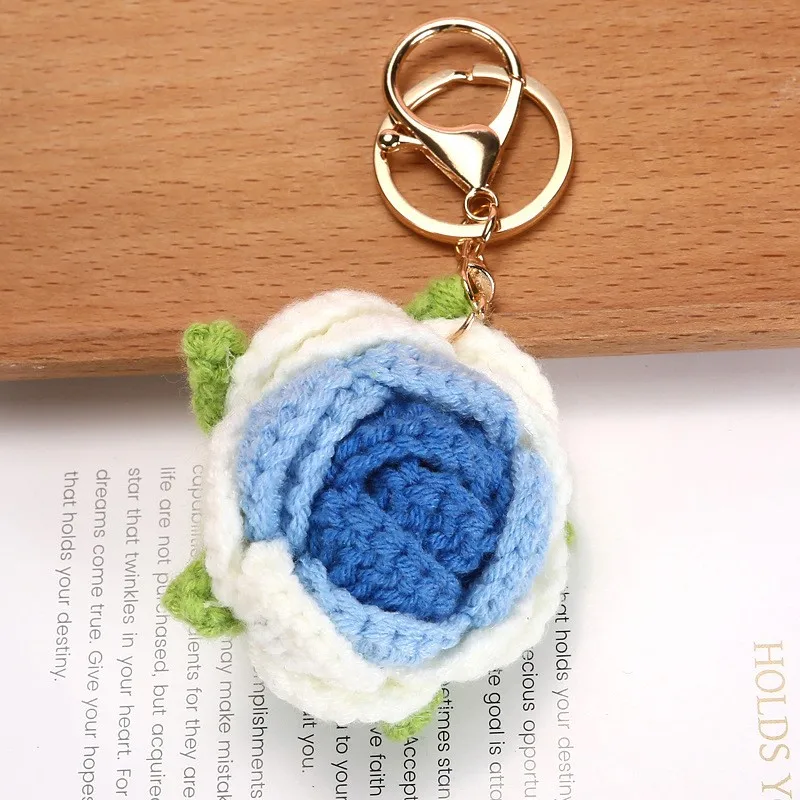 Sweet Rose Flower Series Crochet Keyrings Custom Crochet Rose Keychain For Couple Gifts Knitting Rose Flower Keychains Wholesale