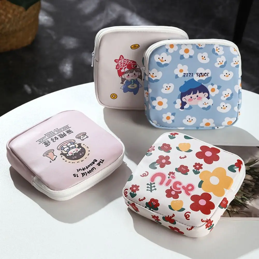 Multicolor Sanitary Napkins Storage Bag Cartoon Pattern Multipurpose Coin Purse Large Capacity Travel Organizers Mini Bag Girl