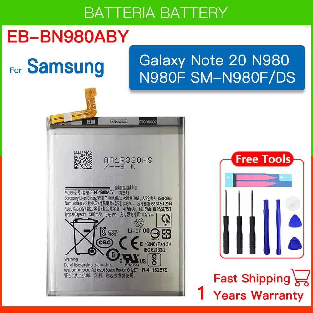 

For SAMSUNG EB-BN980ABY 4300mAh Replacement Battery For SAMSUNG Galaxy Note 20 N980 N980F SM-N980F/DS Batteria+ Tools