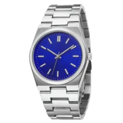 Luxury Silver Color Men's Wristwatch Stainless Steel Alloy Japanese Quartz Blue Face Watch for Man Jewelry Gift
