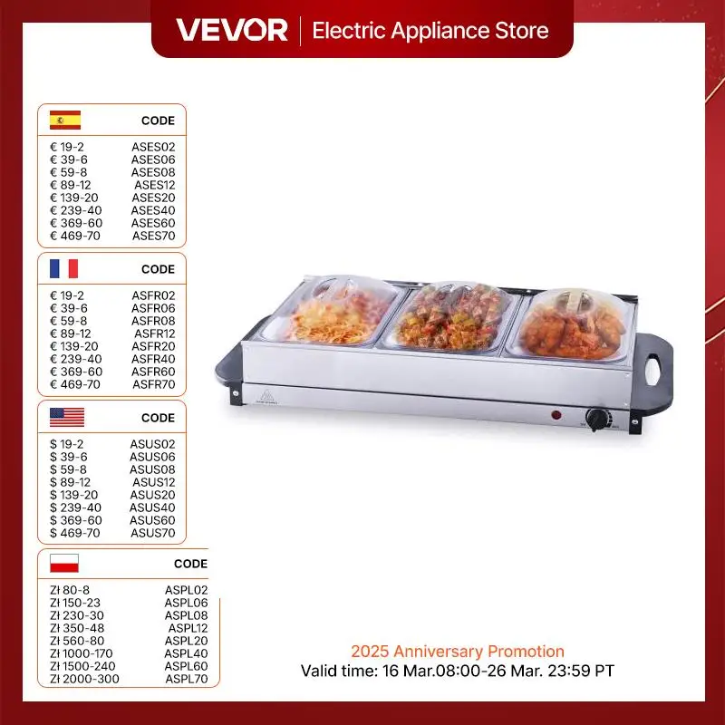 VEVOR Electric Buffet Server & Food Warmer / Electric Warming Tray, with Temp Control, Perfect for Catering, Parties, Events