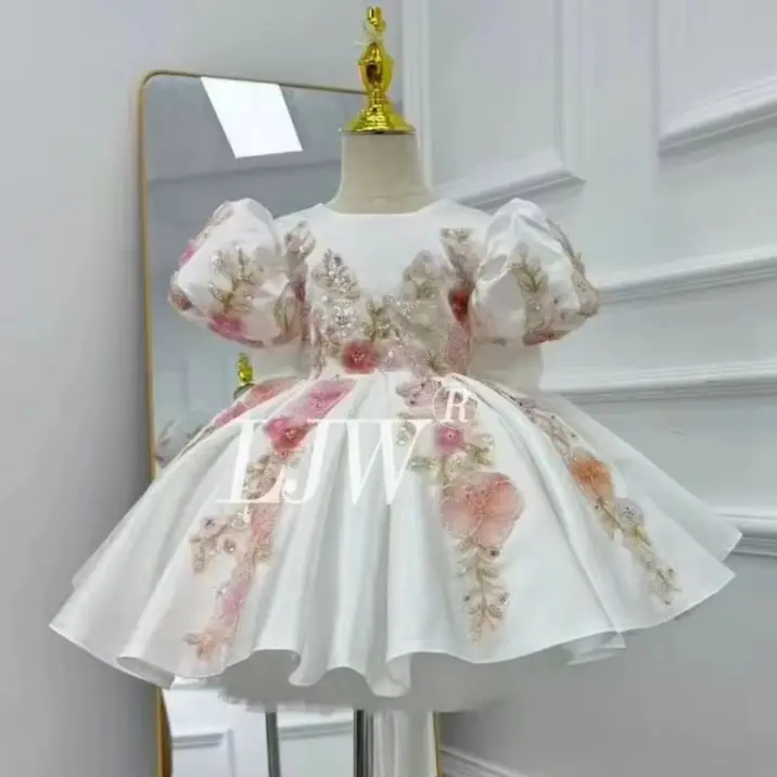 

Роскошное белое платье принцессы с цветочным узором для девочек в Дубае, расшитое бисером и блестками, детское платье принцессы на свадьбу, день рождения, праздничное представление для первого причастия