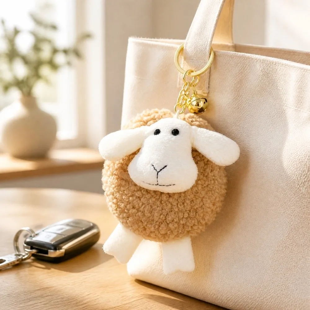 Cute Soft Rolling Lamb Keychain Cartoon Chinese Zodiac Mini Animal Keychain Chubby Plush Keychain Car Key Decor