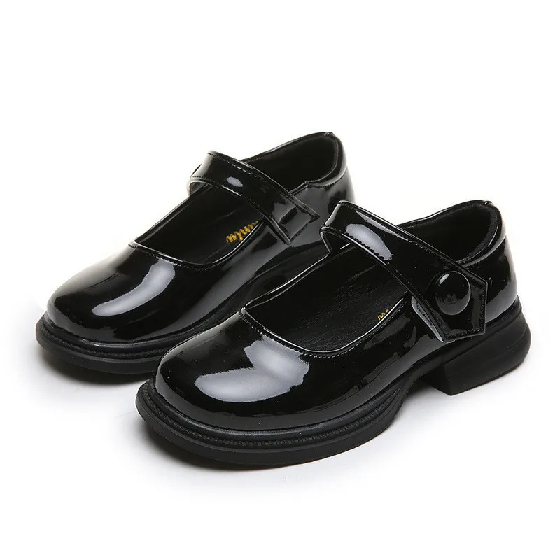 Girls Black Performance Shoes Glossy 2024 Fashion Soft Sole Kids Princess Shoes Korean Style Children Flats Shoes Leather Flats