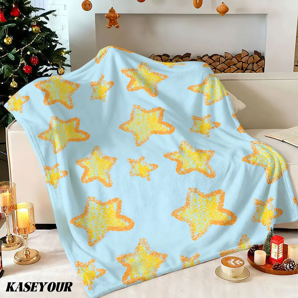 Pastel Star Doodle Winter Summer Flannel Blanket Throw Fleece Soft Fuzzy Plush Cozy Fleece Blankets for Sofa Ideal Gifts