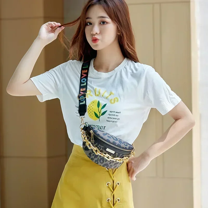 

e-SN23 женская сумка 2023, новинка для отдыха, простой пояс с леопардовым принтом и принтом через плечо, модная трендовая цепочка One