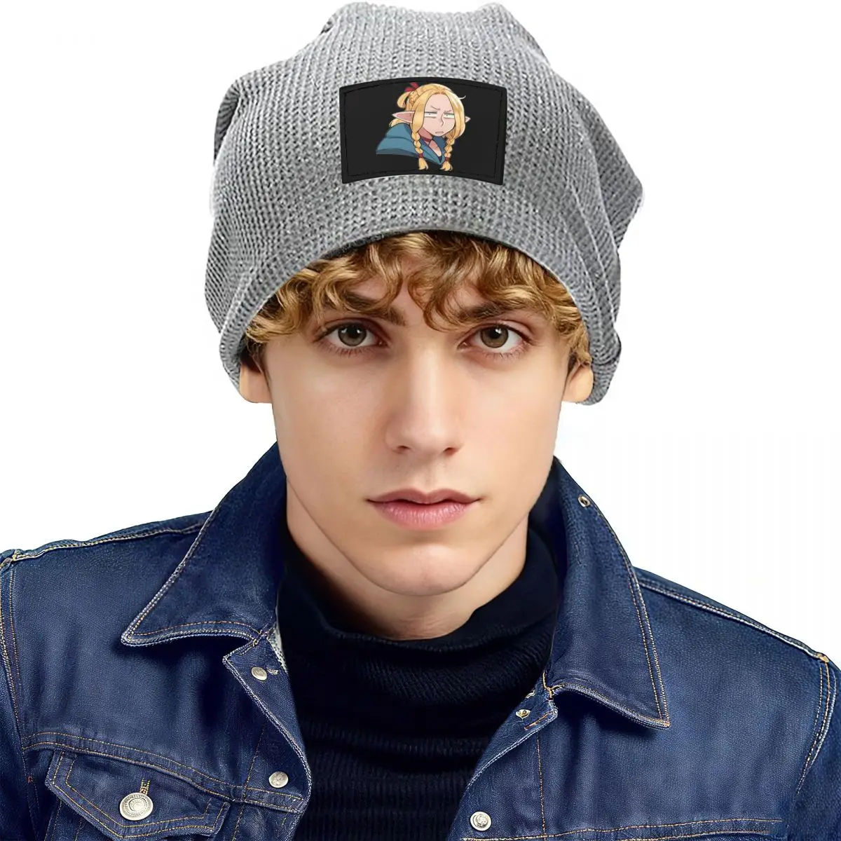Dungeon Meshi Senshi Delicious In Dungeon Waffle Knit Fleece Lined Beanie with PU Leather Patch Unisex Warm Winter Soft Cap