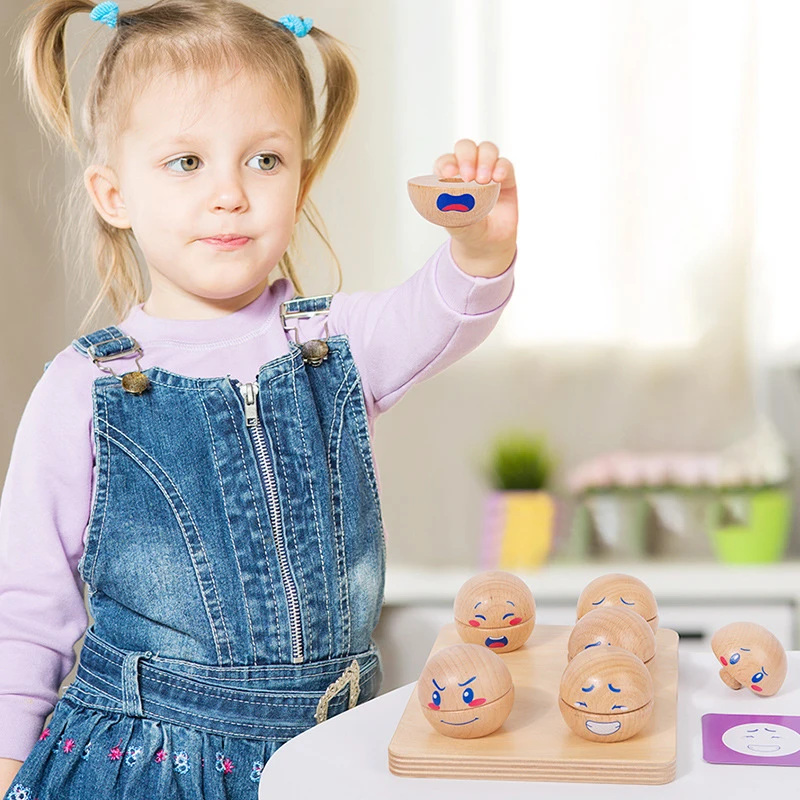 Giocattoli a sfera con blocchi di abbinamento delle emozioni in legno Giocattoli di smistamento di espressioni Montessori per i più piccoli Puzzle educativo per l'addestramento motorio fine