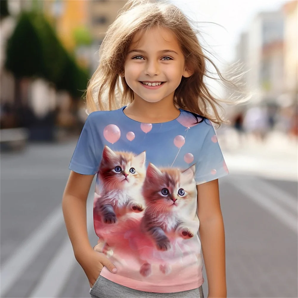 Camiseta informal de verano para niña, Camiseta cómoda y transpirable de manga corta con estampado 3d, divertida