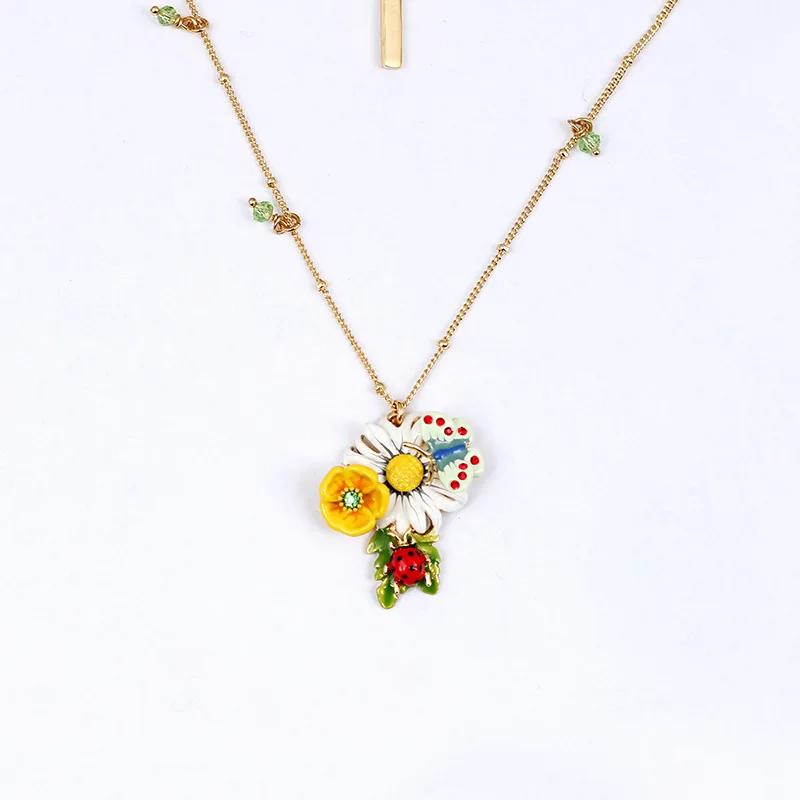 Butterfly Flower Seven Star Ladybug Colorful Necklace Niche Sense High-end Collarbone Chain Trendy Enamel Elegant Daisy Charms