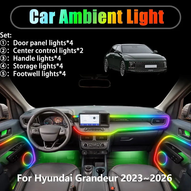 

Светодиодная подсветка салона и багажника для Hyundai Grandeur 2023~2026 GN7 Azera 2/18 в 1, USB RGB, комплект с эффектом «стример»