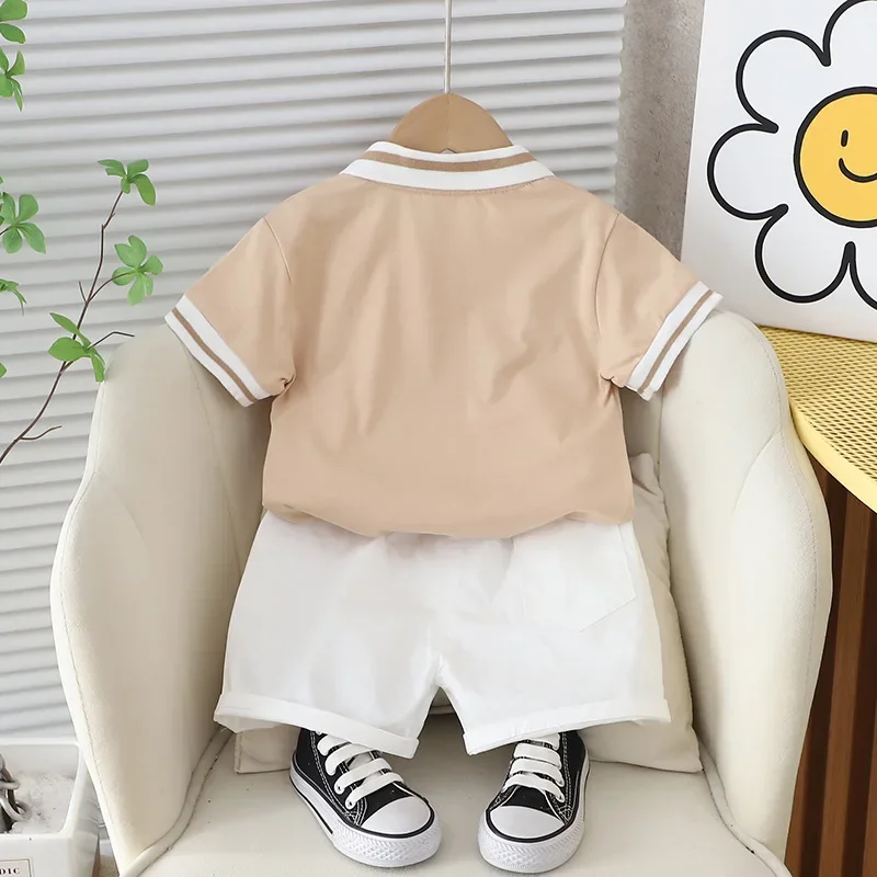 2024 Toddler Summer Outfit Clothes for Kids Boy 1 To 5 Years Cartoon Turn-down Collar Short Sleeve T-shirts and Shorts Boys Suit