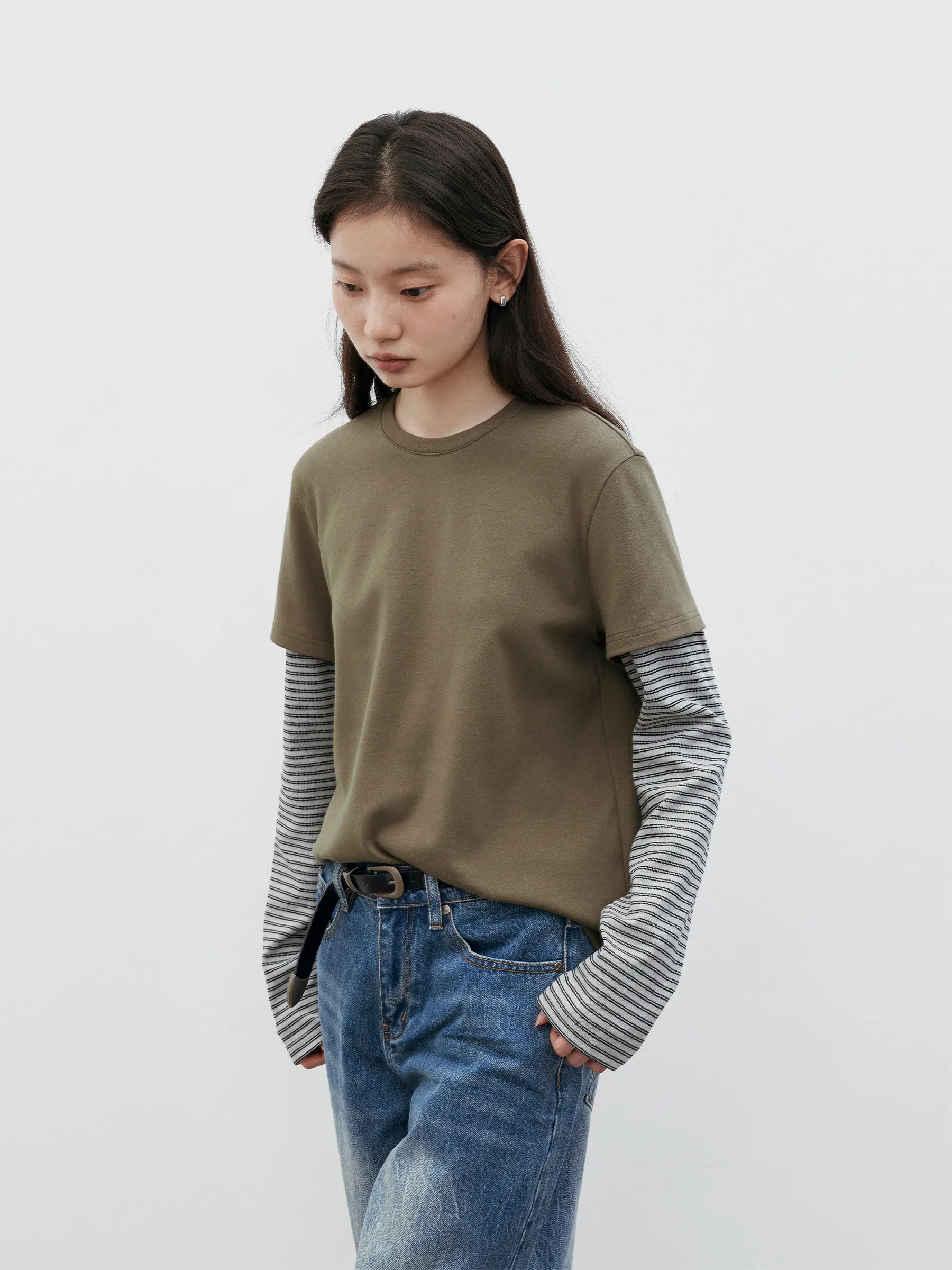 CHIC VEN New Women T-Shirts Loose Casual O Neck Contrasting Striped Long Sleeved Female Tees Pullover Autumn Winter 2025