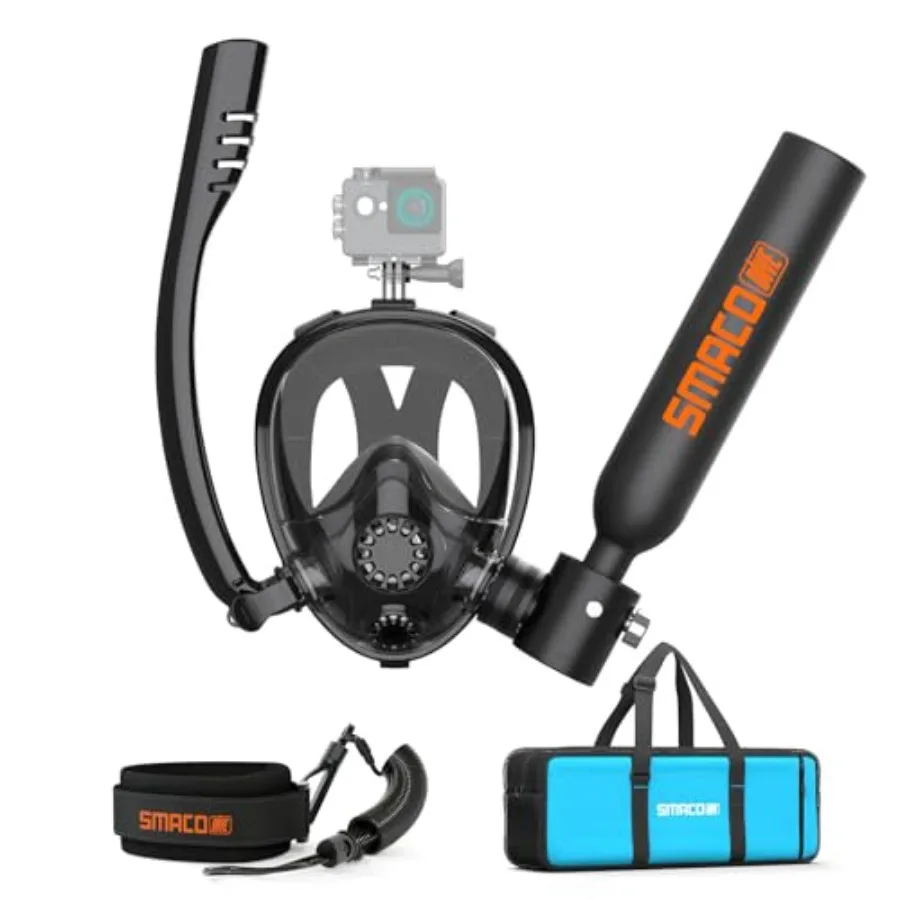 Shallow water diving emergency rescue: aluminum mini scuba tank with full face snorkel mask black 0.5L reusable portable pony b