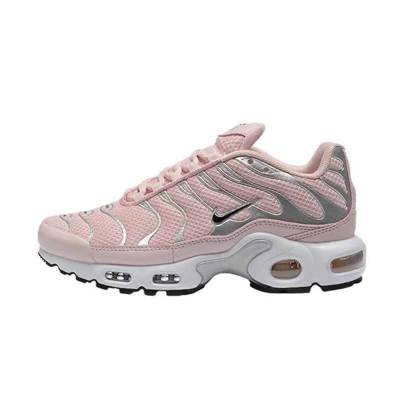 حذاء الجري Nike Air Max Plus Mesh كاجوال، مريح، غير قابل للانزلاق، مقاوم للاهتراء بقصة منخفضة للنساء، فضي وردي