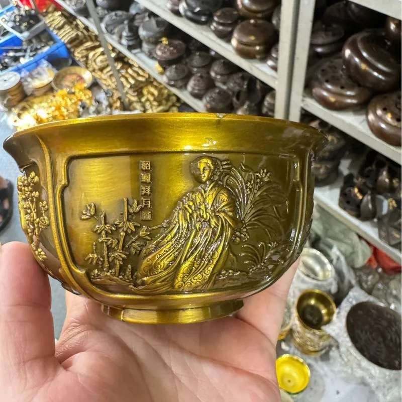 Copperware: Qianlong Era Gilt-Plated Relief Featuring Four Beauties, Copper Bowl, Home Decor, Ornament, Craft Item