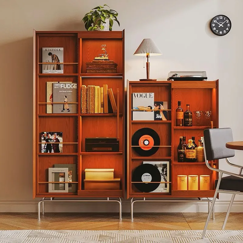 Retro solid wood, study simple magazine locker household living room glass door display cabinet sand edge cabinet