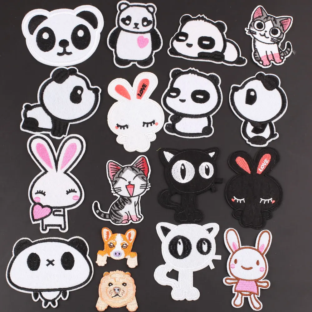 Animal cute cat Embroidery Patches for Clothing Embroidery Applique cute Pandas Embriudery Patches Anime for Children's Clothing