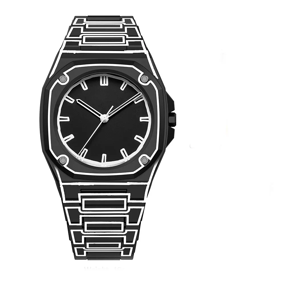 Young Fashion Brand Black and White Sketch Fine Strip Plastic Quartz Watch for Men's Leisure Sports Waterproof Calendar Clock