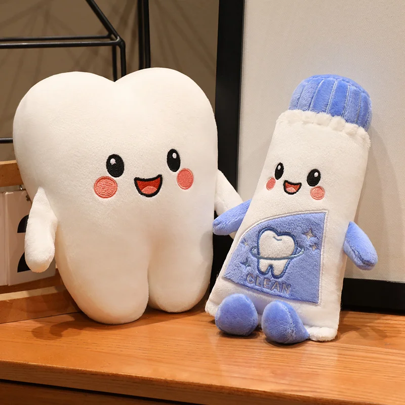 Cartoon Tooth Plush Toothbrush Toothpaste Stuffed Cushion Kids Dental Education Toy Home Sofa Decor Gifts.