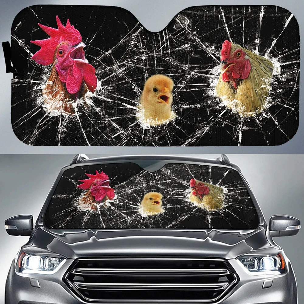 Funny Driving Chicken Family Printed 3D Sun Shade Auto Sun Shade for Car Truck Decor Windshield Sunshade,Blocks UV Rays Sun