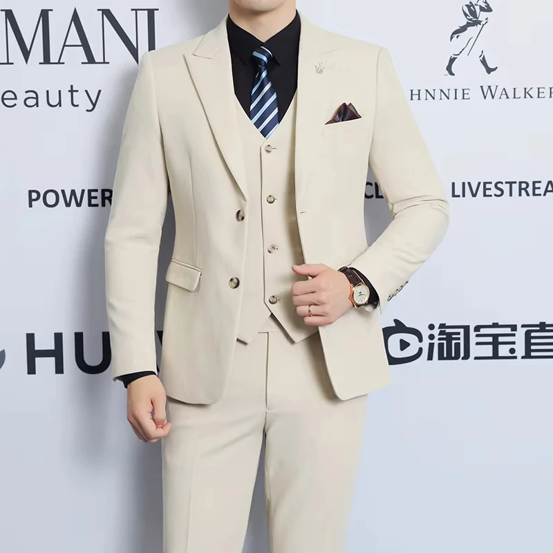 

High-quality men's fashionable stylish and casual new men's formal evening dress three-piece set casual suit