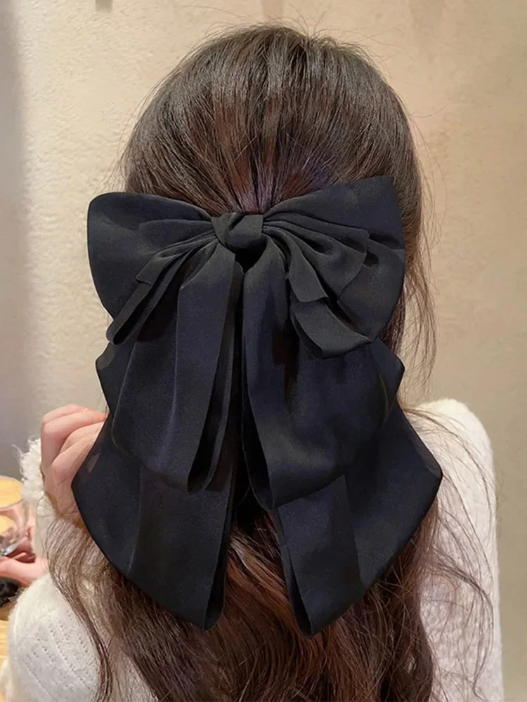 

French Simplicity Black Big Bow Grabber Clip Headdress Female Back Head New Hair Clips Hair Accessories