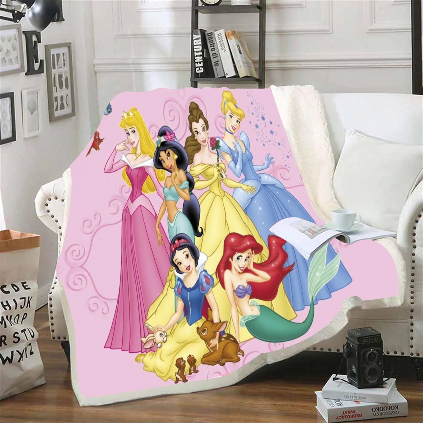 Princess Cartoon Baby Nap Blanket, Kawaii, Custom, Fluffy, Modern, Winter Plush, Skin-Friendly, Cute Printed Throws, Children