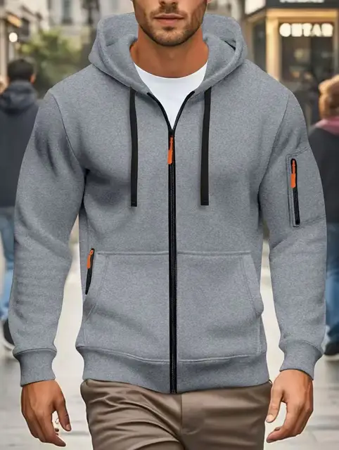 Men Autumn and Winter New Hoodies Long Sleeve Sweatshirt Pocket Zipper Design Hooded Sweatshirt Men Sportswear Casual Jacket 4